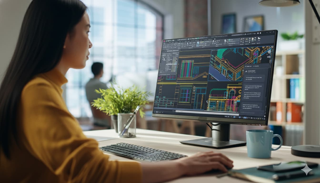 Ilustrasi workflow desain AutoCAD 2D/3D